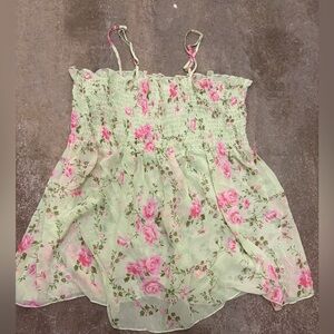 Vintage Y2K sheer Floral Smocked Camisole Top
